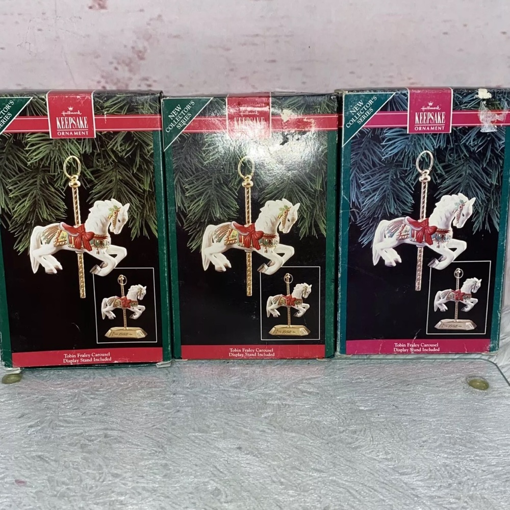 3 Hallmark Keepsake Carousel Horse Ornaments from 1992 NIB